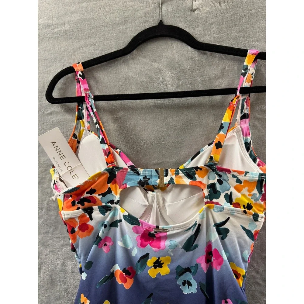 Anne Cole Womens Floral Ombre Twist Front Ruched One Piece Swimsuit Sz 10 $118